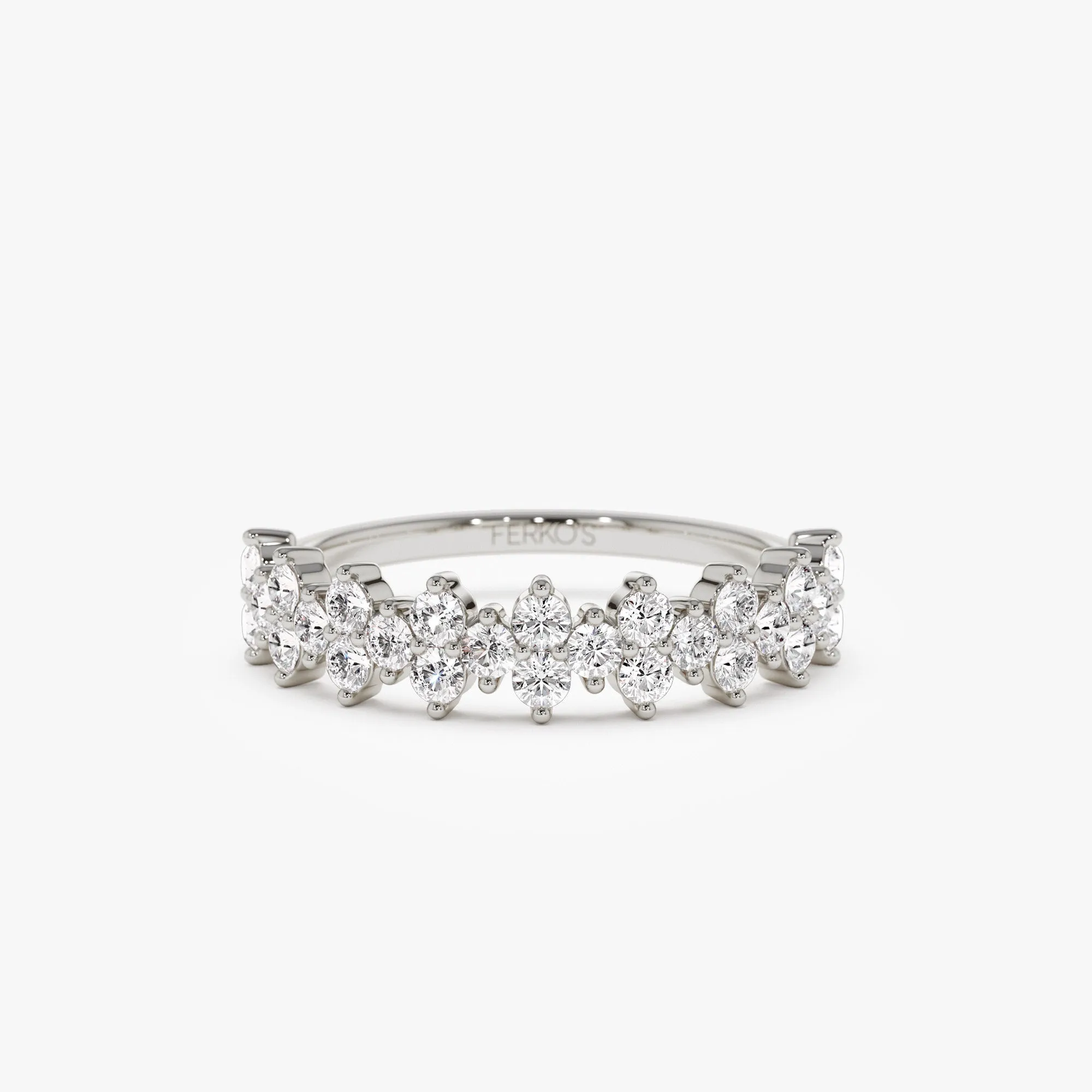 14k Cluster Diamond Half Eternity Wedding Band