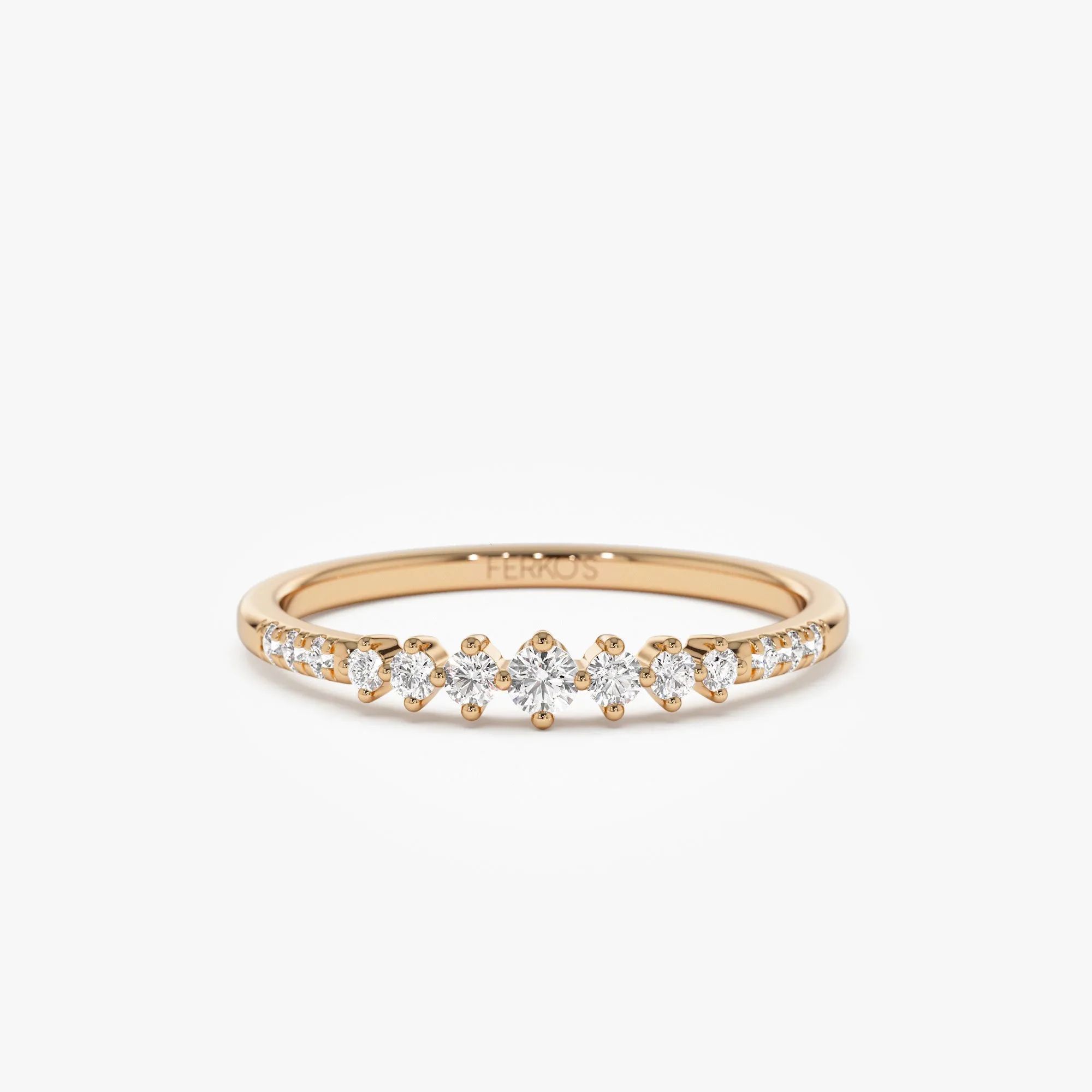 14k Dainty Graduating Diamond Wedding Ring