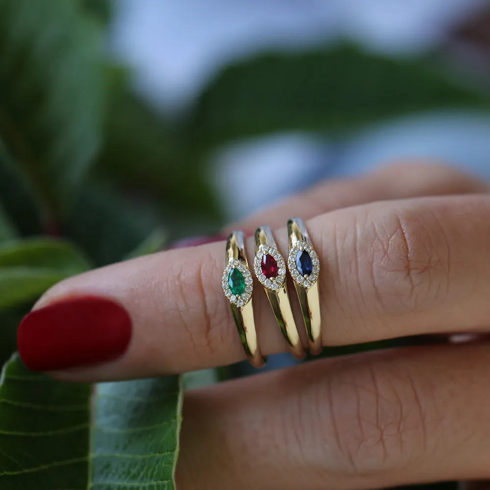 14k Marquise Ruby Ring in Halo Setting