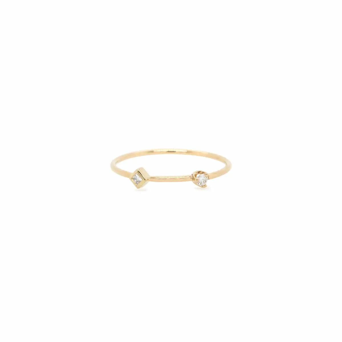 14k Princess & Round Diamond Thin Band Ring