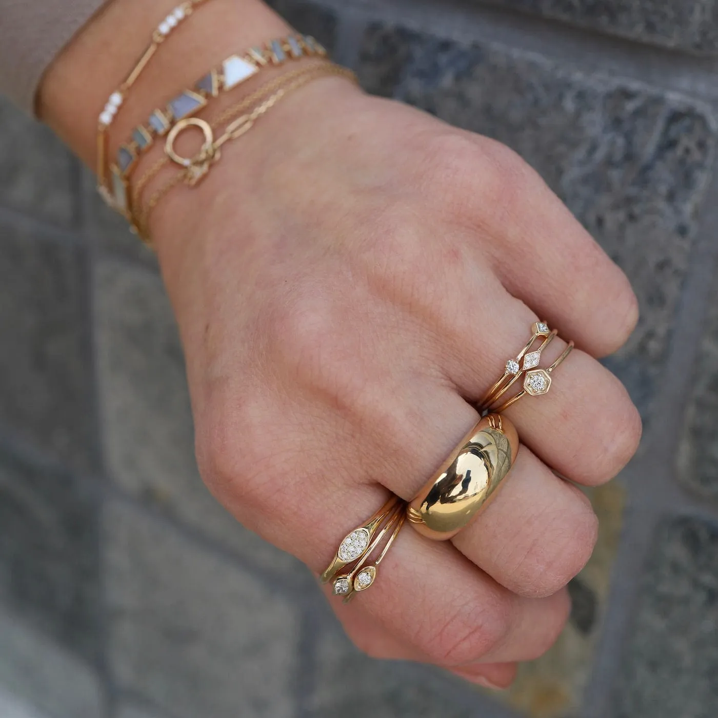 14k Princess & Round Diamond Thin Band Ring