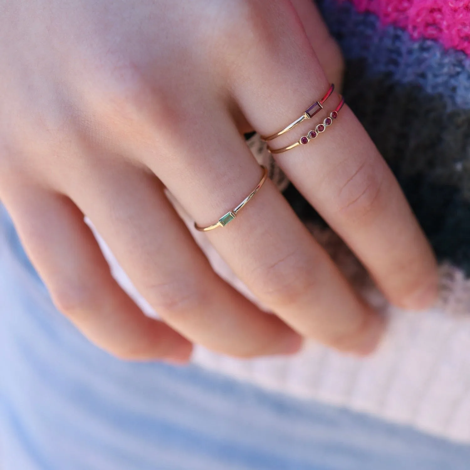 14k Small Horizontal Emerald Baguette Ring