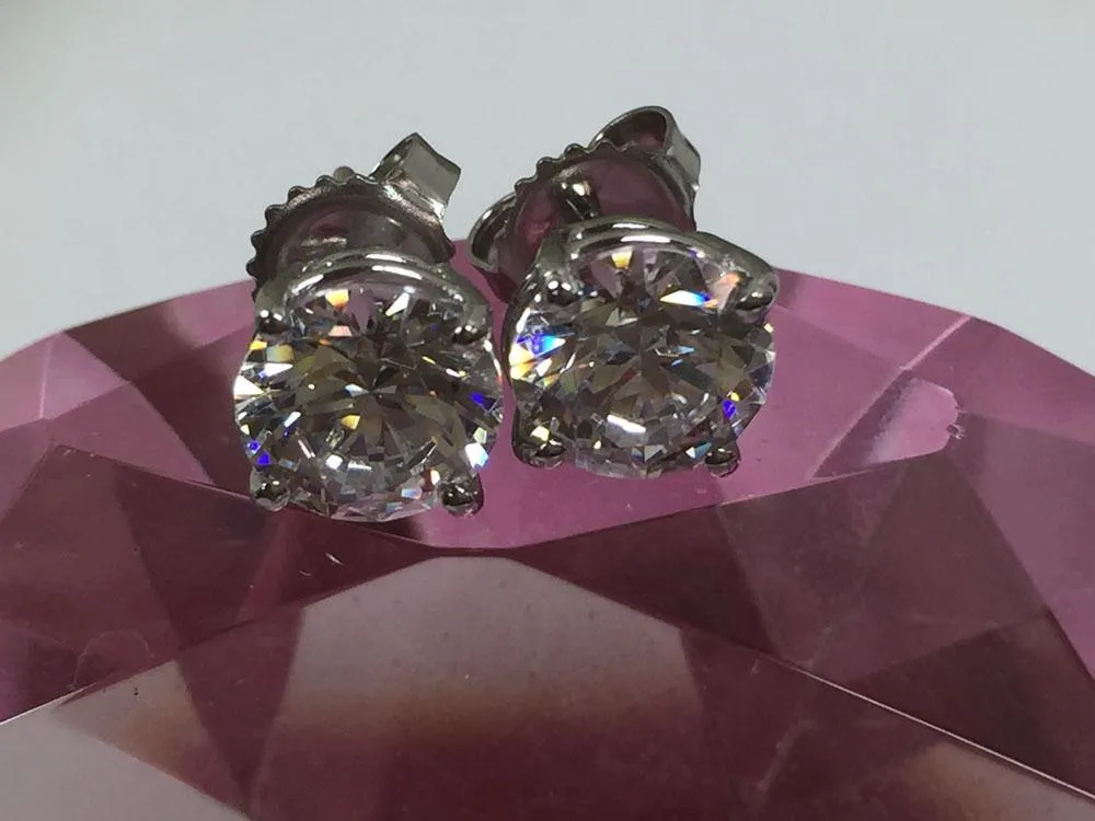 3 Carat Total Round Cubic Zirconia Basket Style Studs 14K Yellow Gold