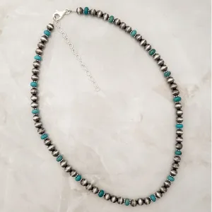 6mm Navajo Pearls & Green Turquoise Necklace Sterling Silver