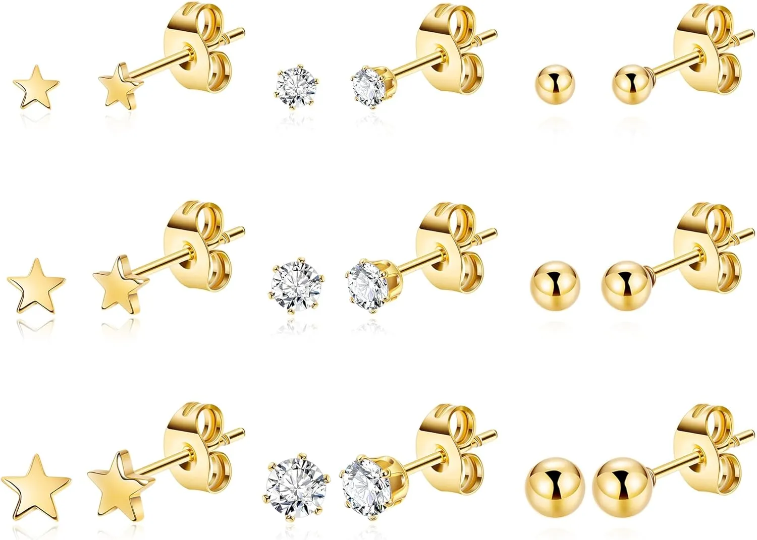 9Pairs 20G 316L Stainless Steel Stud Earrings Set for Women Tiny Stud Earrings Star Ball CZ Stud Earrings Cartilage Helix Tragus Stud Earrings for Multiple Piercing