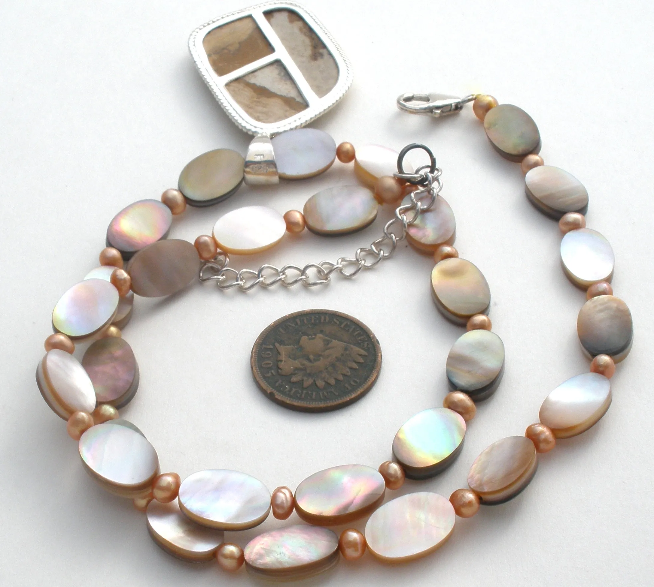 Abalone, Pearl & Jasper Bead Pendant Necklace