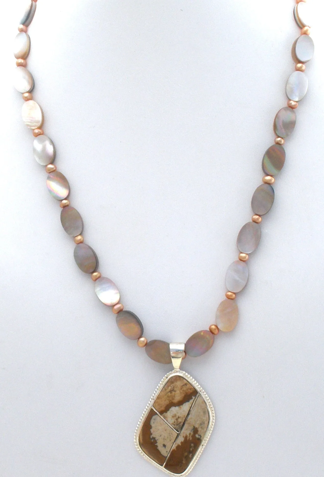 Abalone, Pearl & Jasper Bead Pendant Necklace
