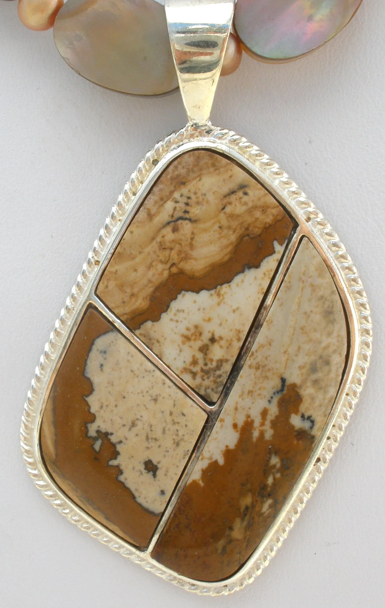 Abalone, Pearl & Jasper Bead Pendant Necklace