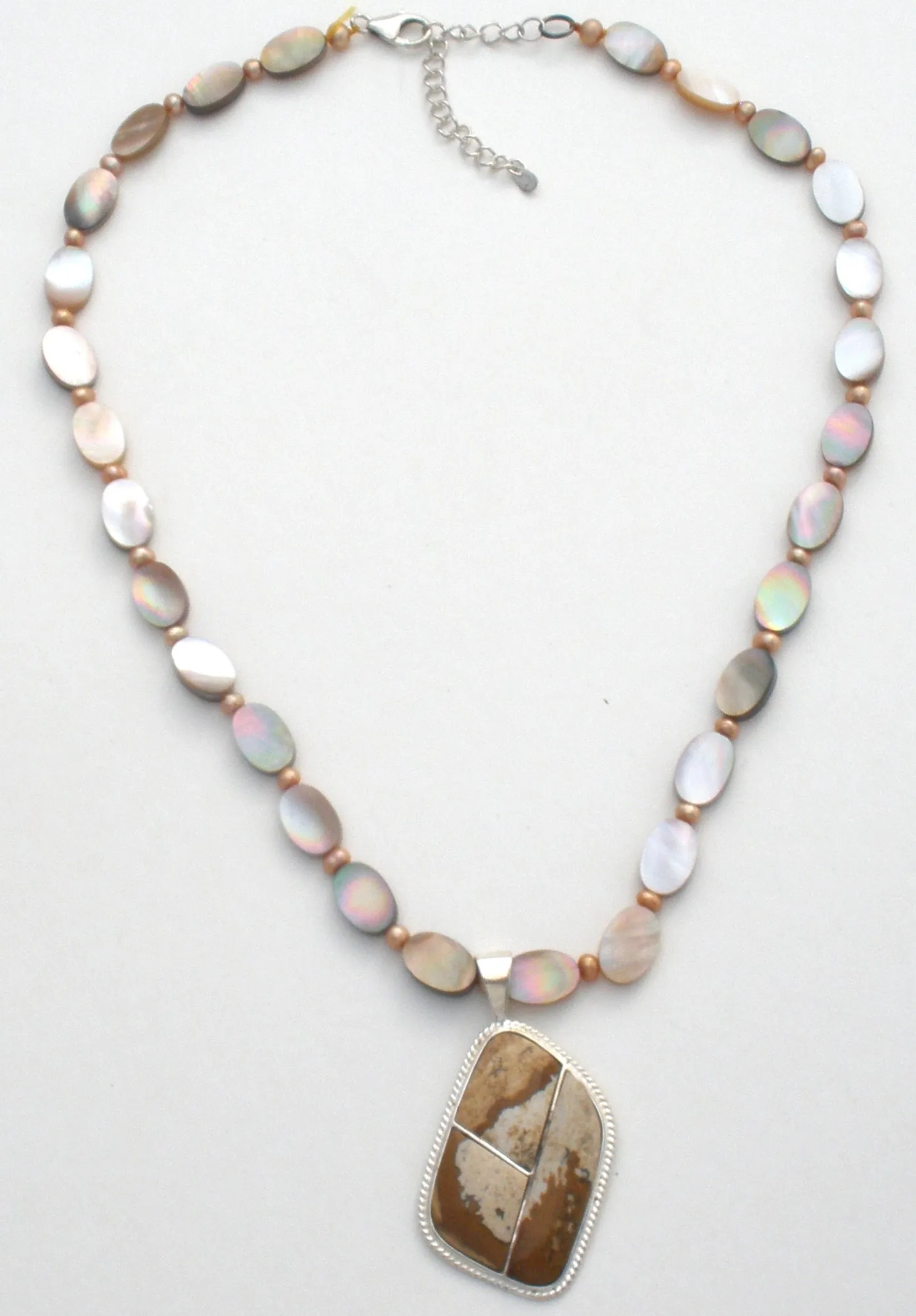Abalone, Pearl & Jasper Bead Pendant Necklace