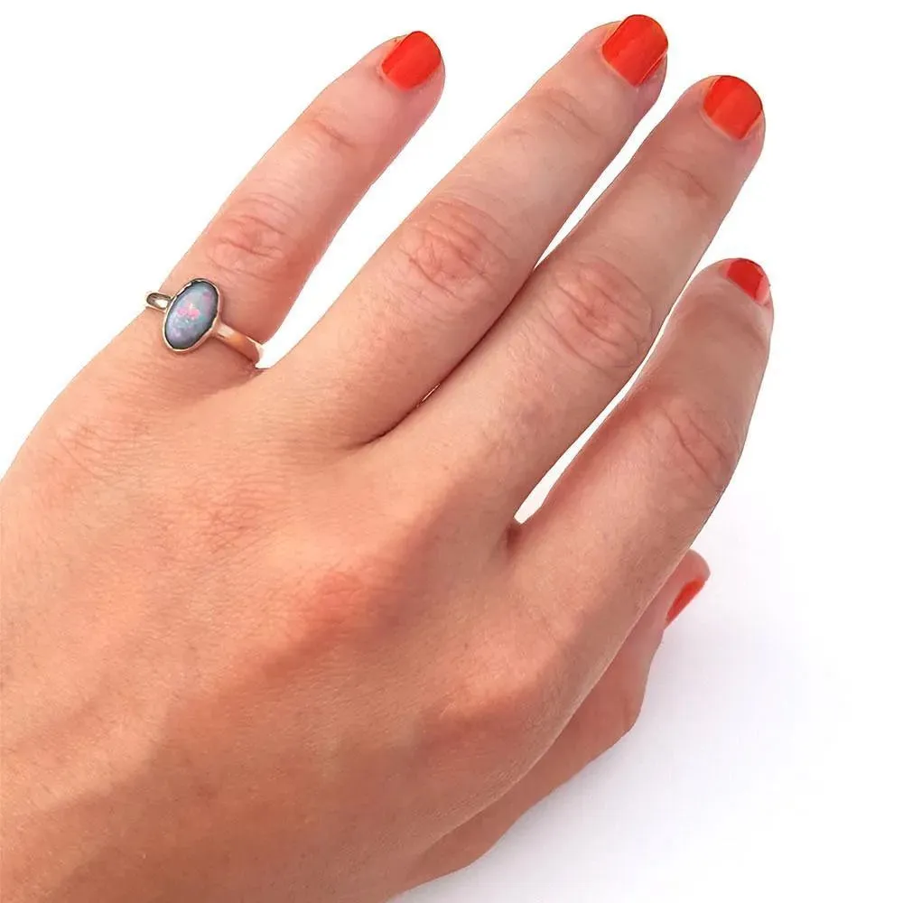 Antique Edwardian 9ct Rose Gold Opal 9ct Pinky Ring