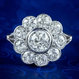Antique Edwardian Diamond Daisy Cluster Ring 3ct Total