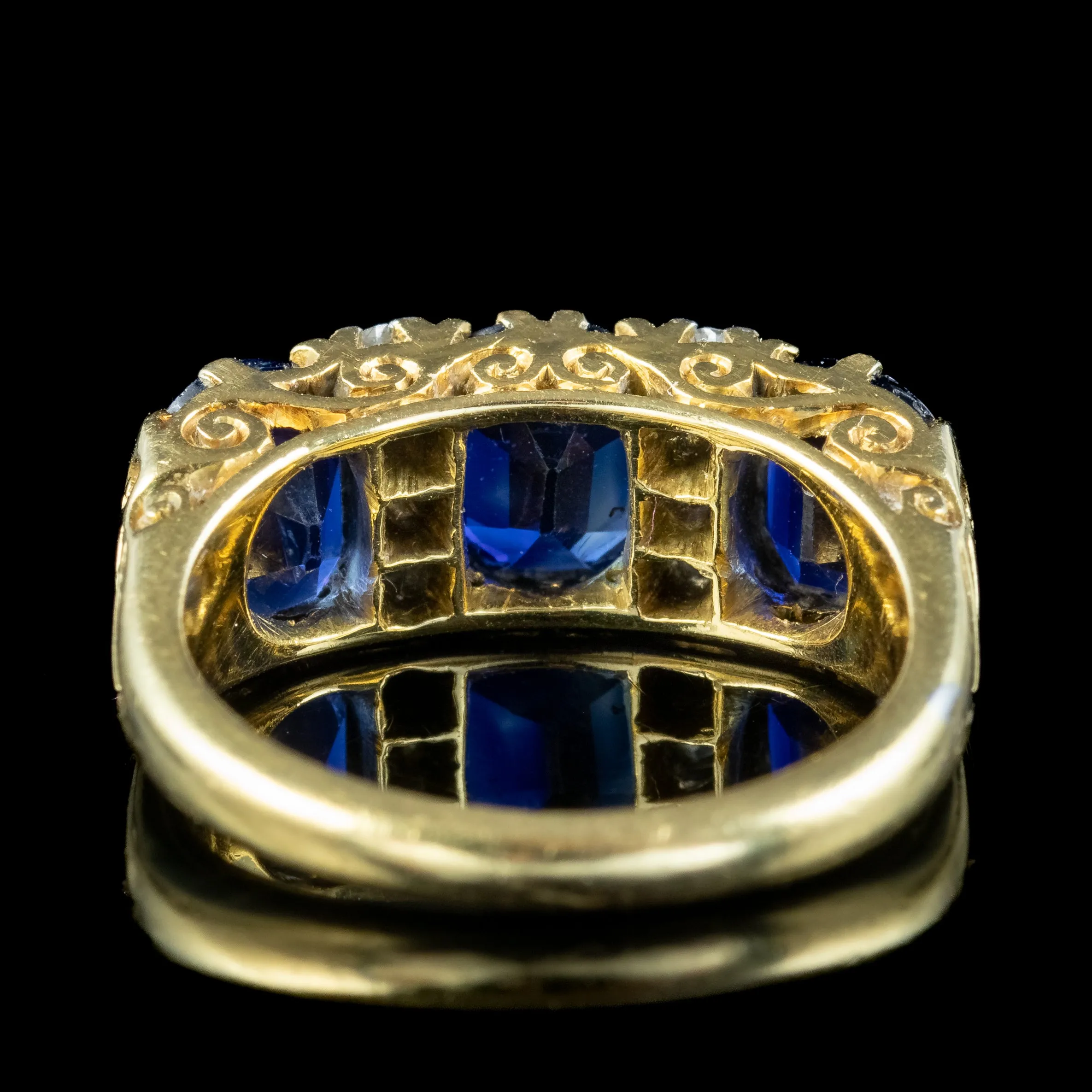 Antique Edwardian Sapphire Diamond and Gold Ring 2.7ct Sapphire With Cert