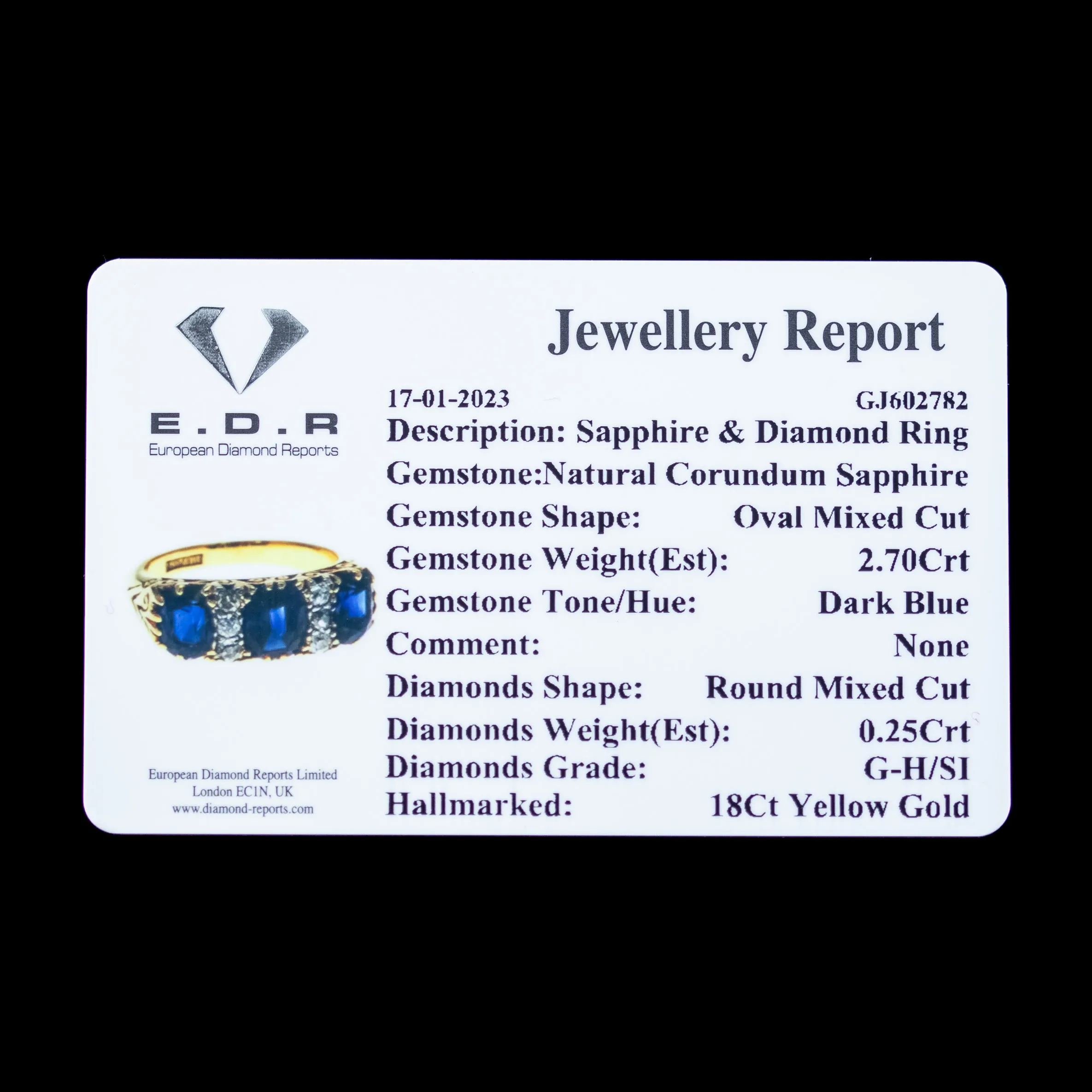 Antique Edwardian Sapphire Diamond and Gold Ring 2.7ct Sapphire With Cert