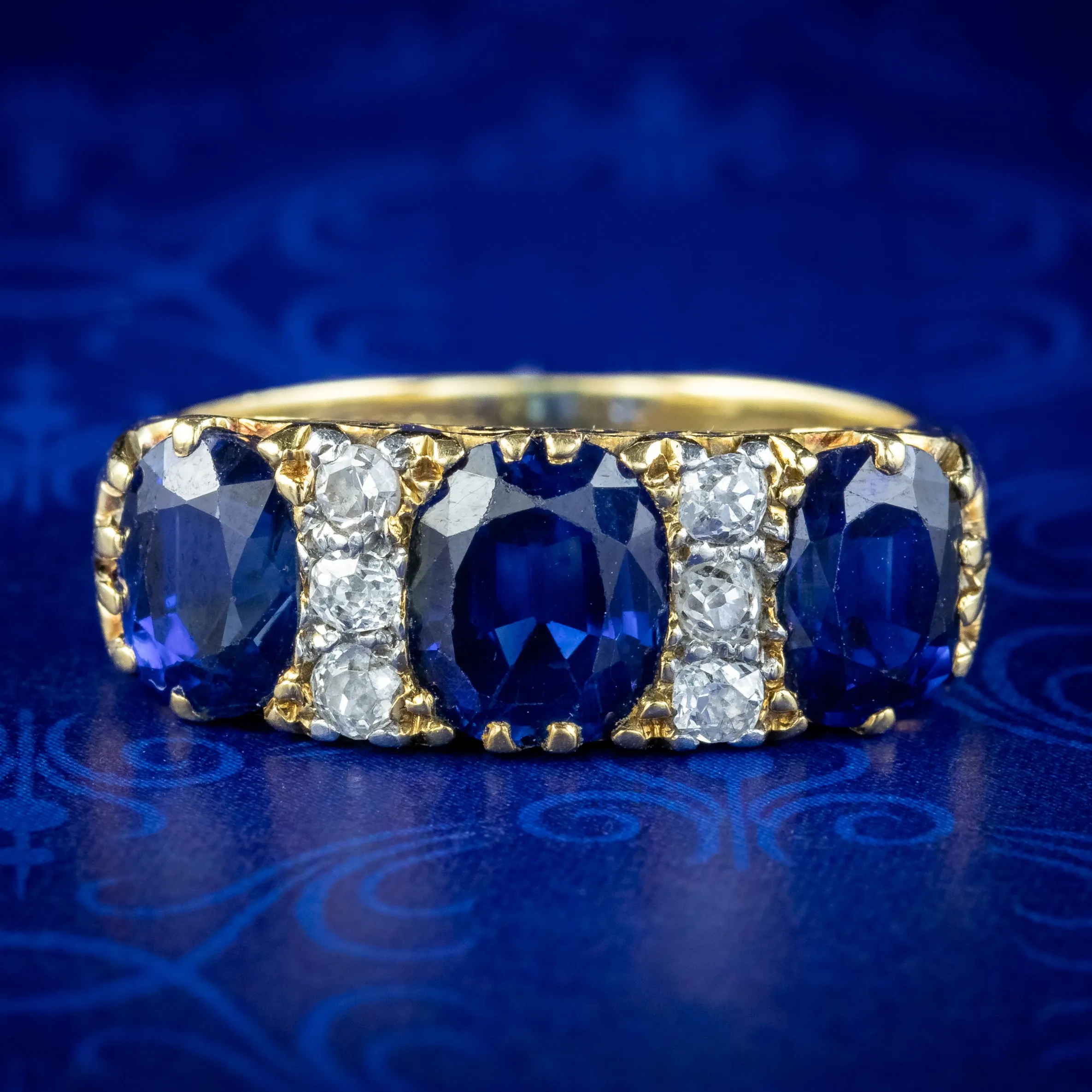 Antique Edwardian Sapphire Diamond and Gold Ring 2.7ct Sapphire With Cert