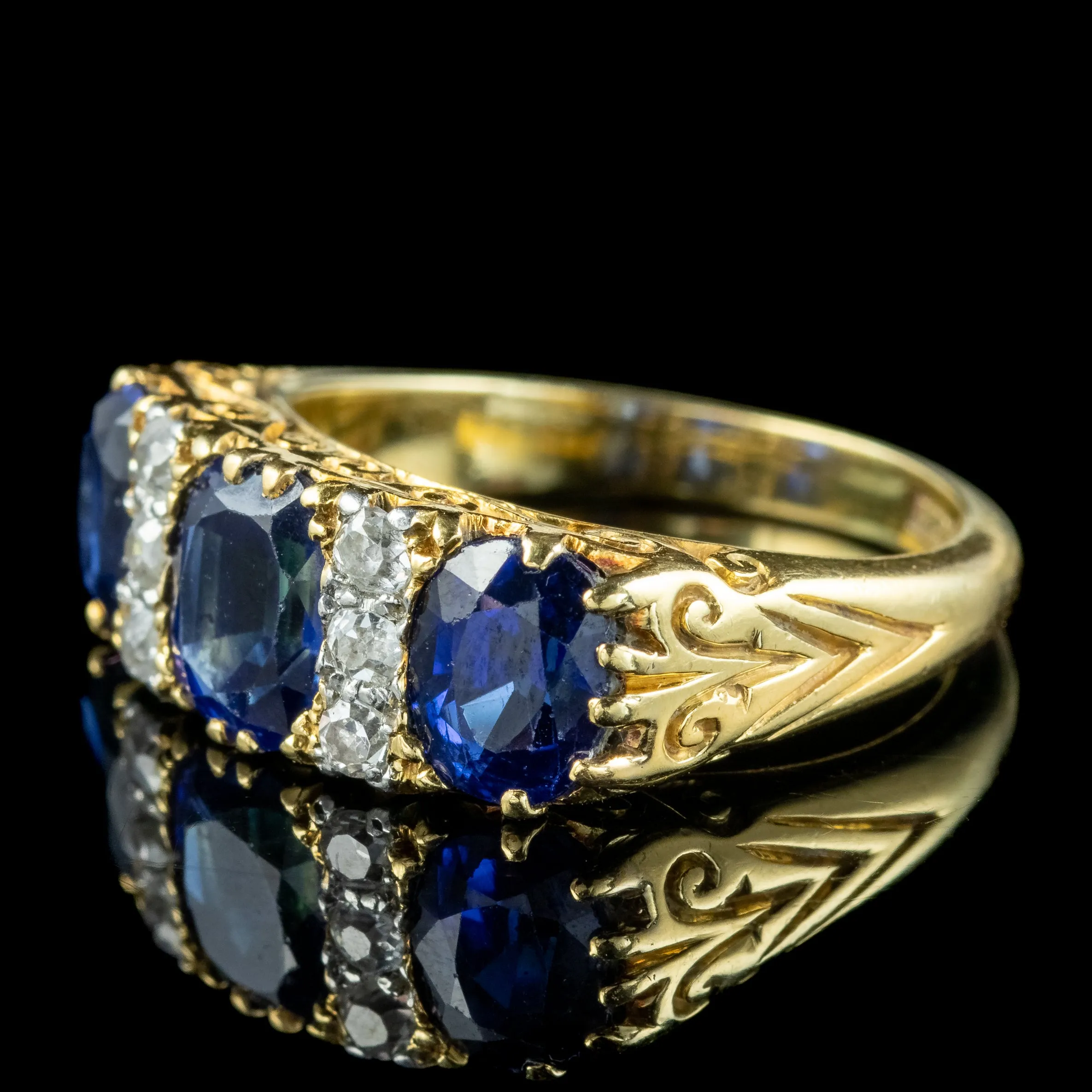 Antique Edwardian Sapphire Diamond and Gold Ring 2.7ct Sapphire With Cert