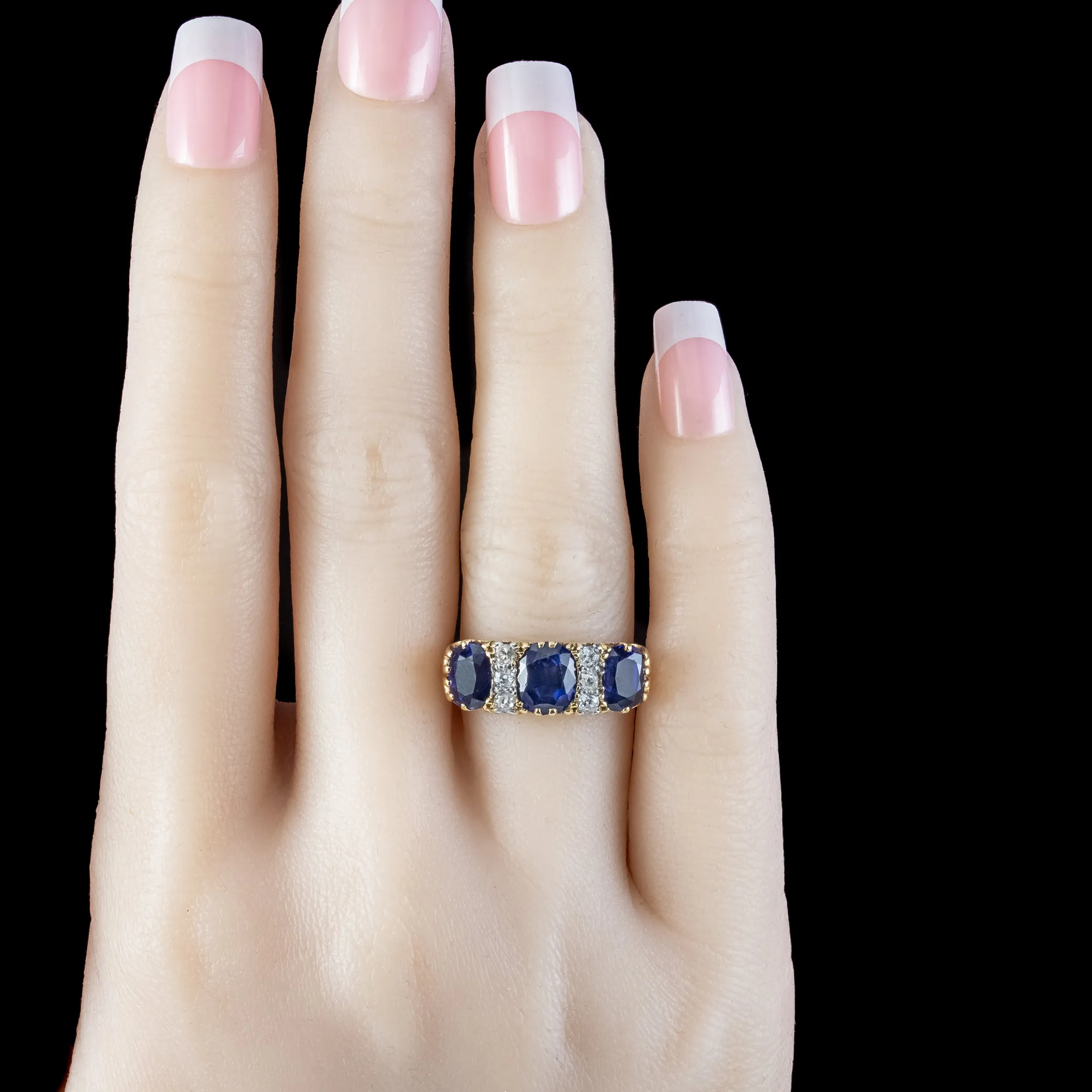Antique Edwardian Sapphire Diamond and Gold Ring 2.7ct Sapphire With Cert