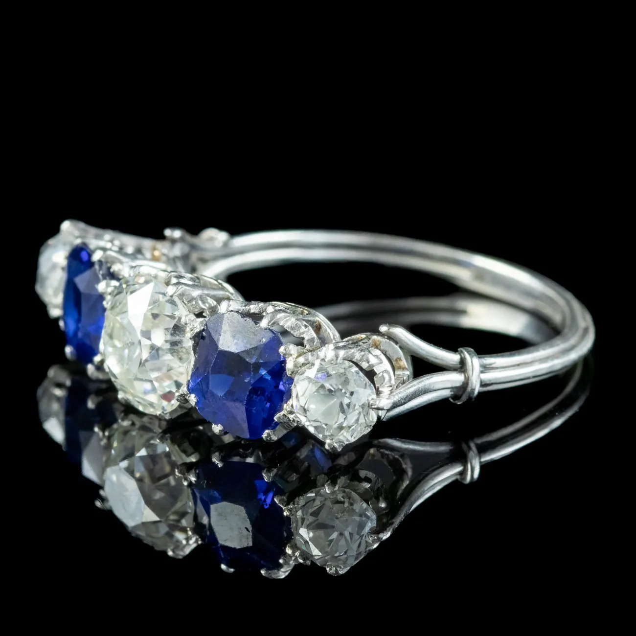 Antique Edwardian Sapphire Diamond Ring 1.87ct Sapphire 1.94ct Diamond With Cert