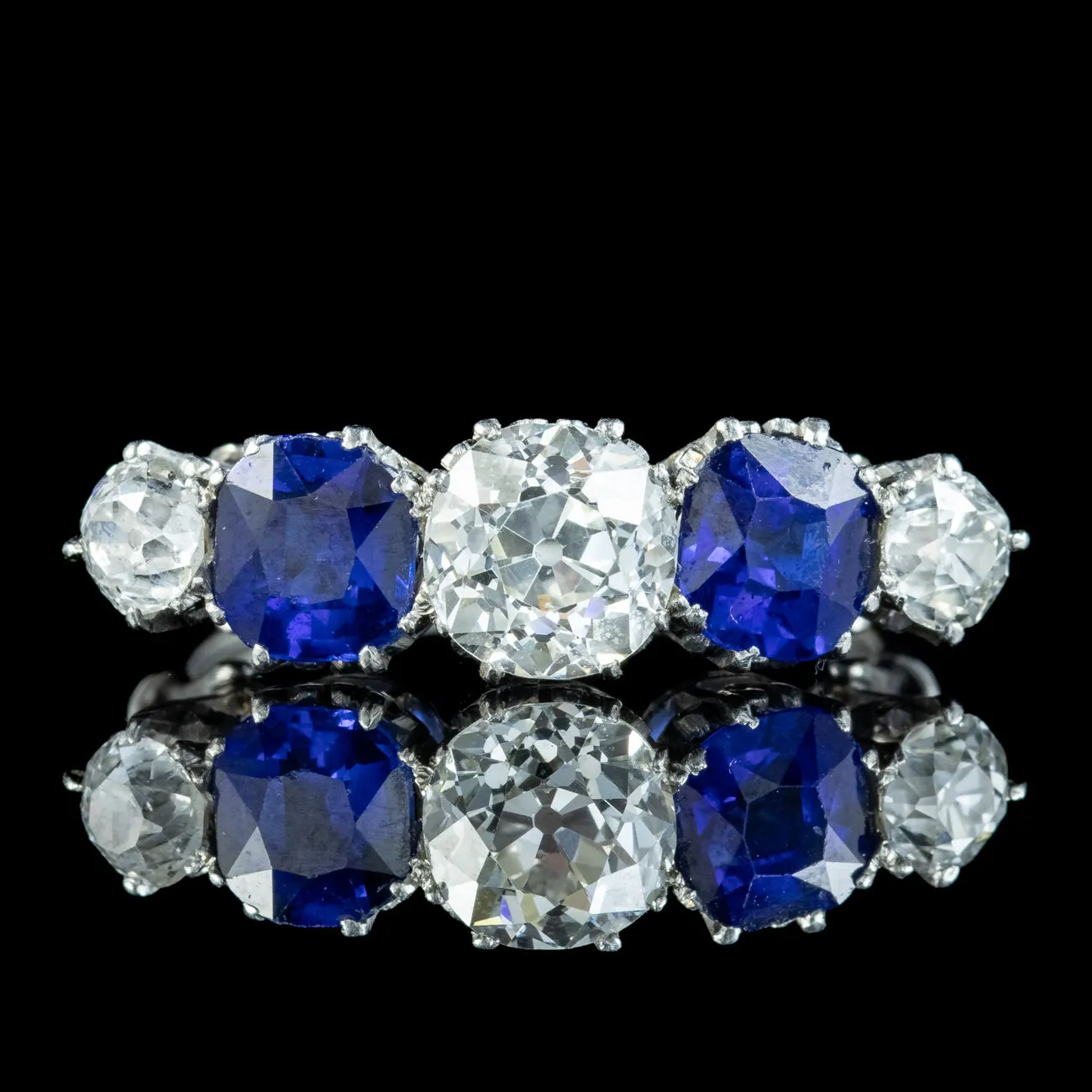 Antique Edwardian Sapphire Diamond Ring 1.87ct Sapphire 1.94ct Diamond With Cert