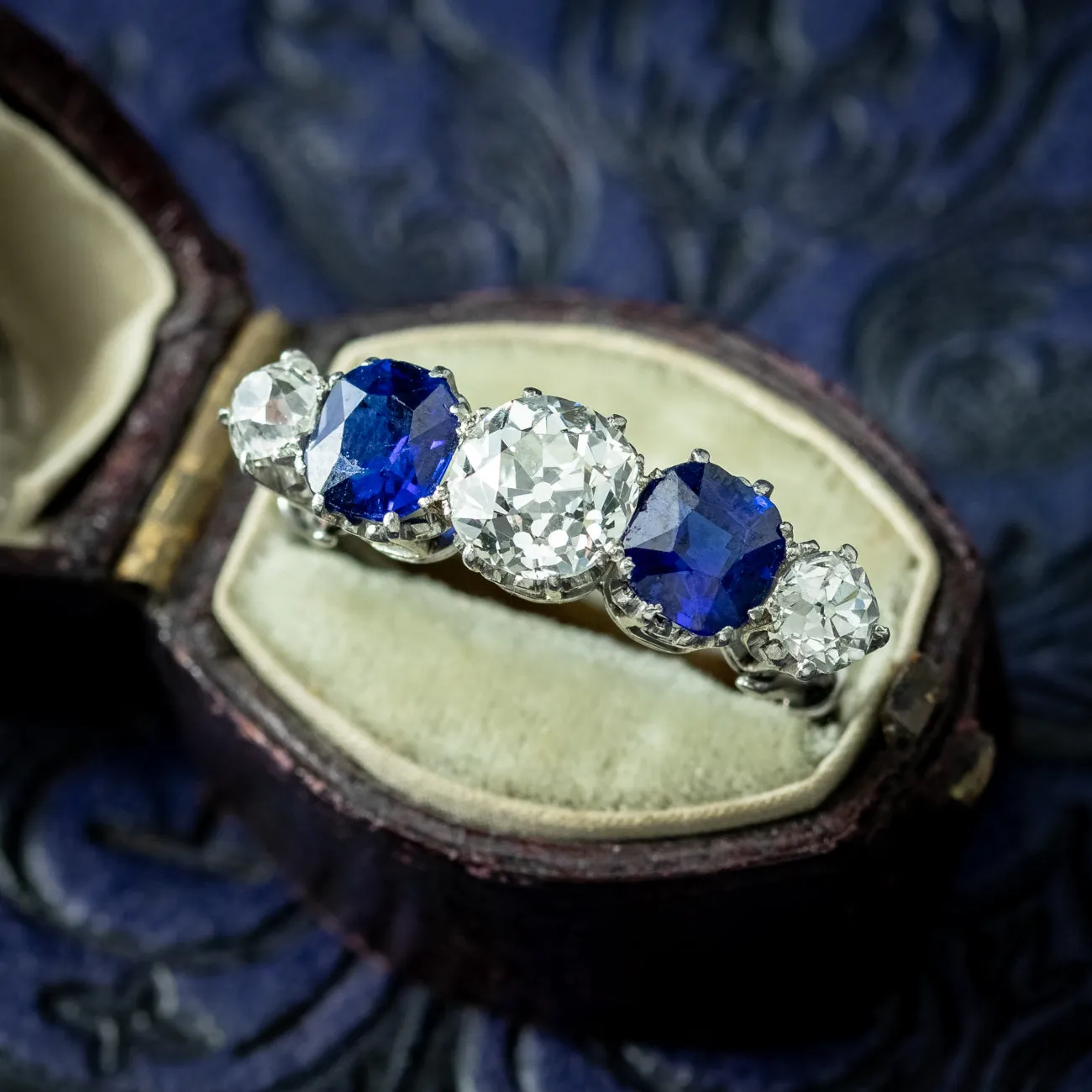 Antique Edwardian Sapphire Diamond Ring 1.87ct Sapphire 1.94ct Diamond With Cert