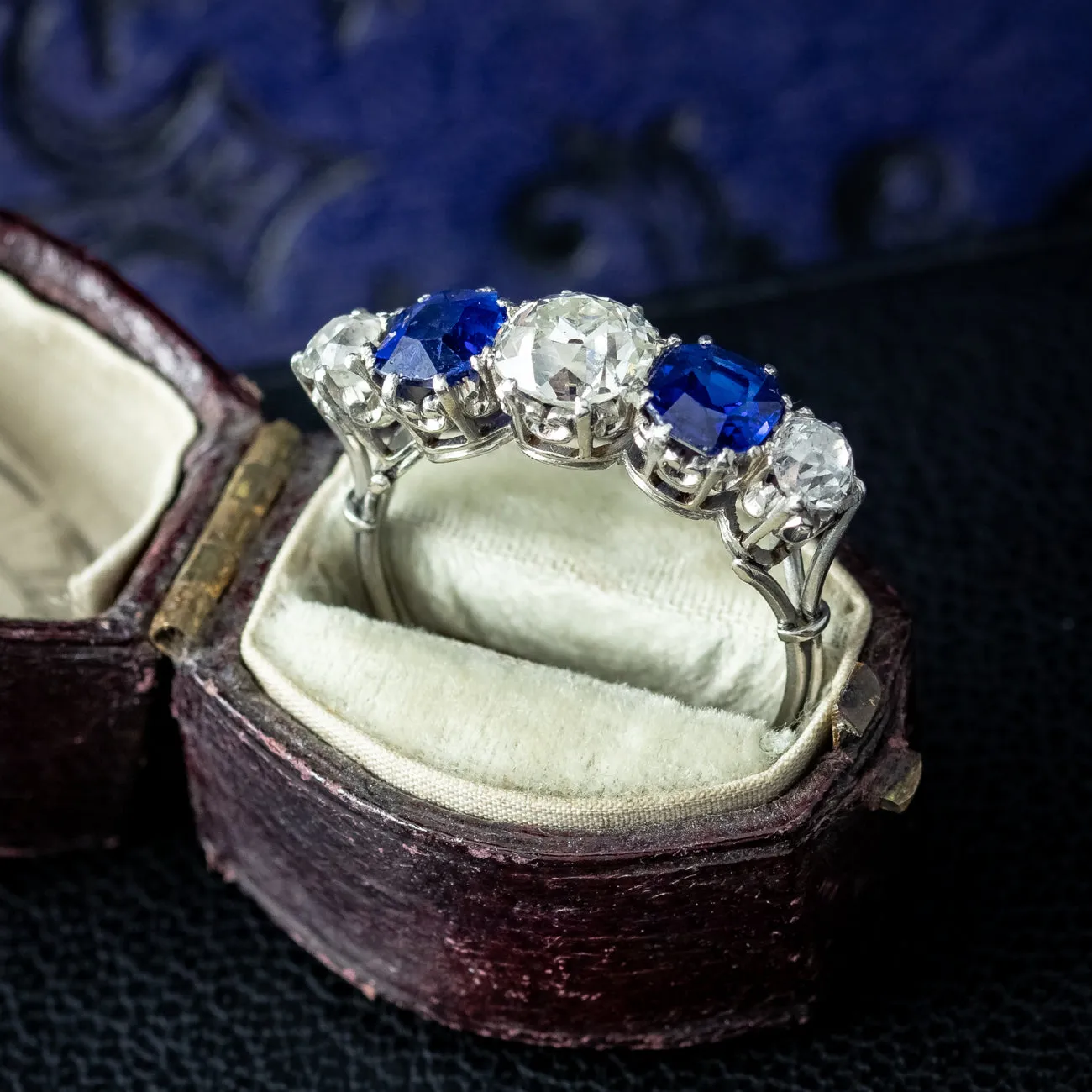 Antique Edwardian Sapphire Diamond Ring 1.87ct Sapphire 1.94ct Diamond With Cert