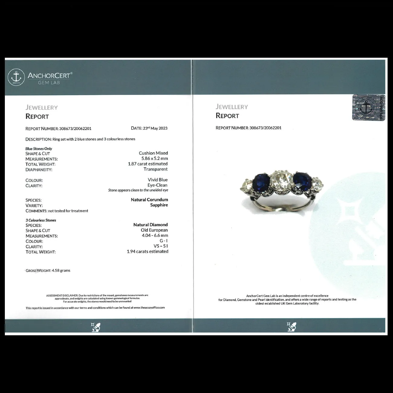 Antique Edwardian Sapphire Diamond Ring 1.87ct Sapphire 1.94ct Diamond With Cert