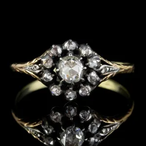 Antique Georgian 0.70Ct Rose Cut Diamond Cluster Ring 18Ct Gold Silver Circa 1800