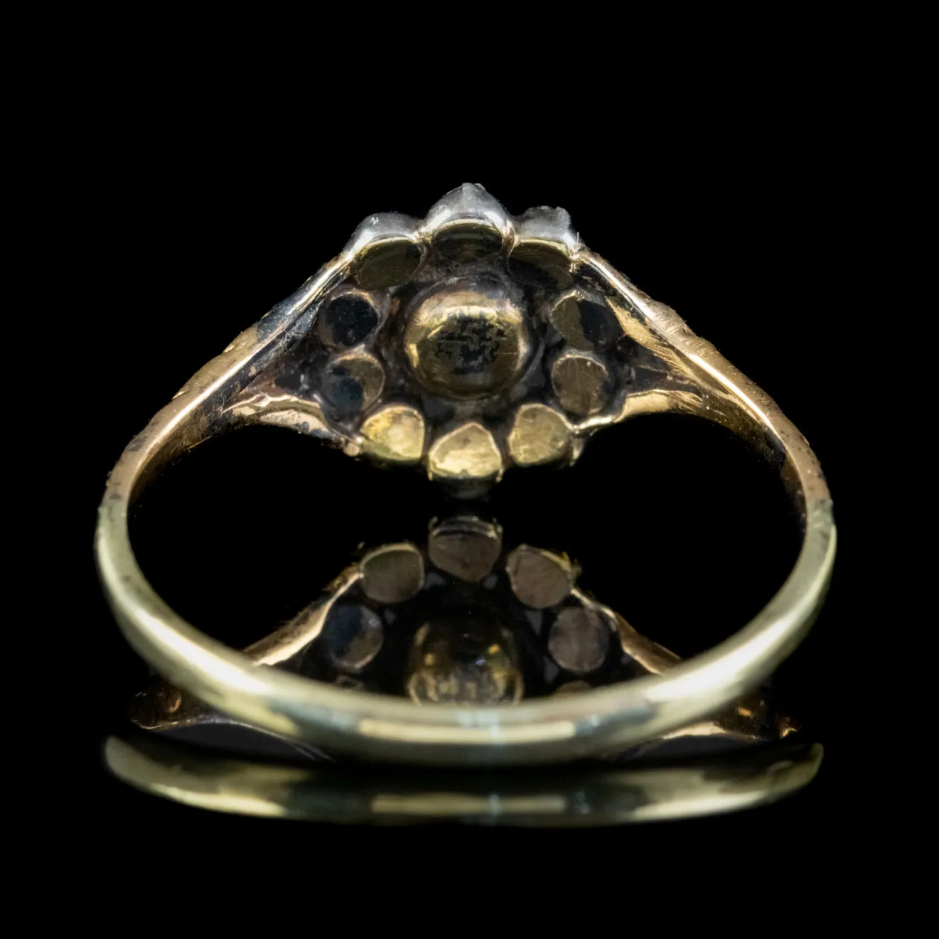 Antique Georgian 0.70Ct Rose Cut Diamond Cluster Ring 18Ct Gold Silver Circa 1800