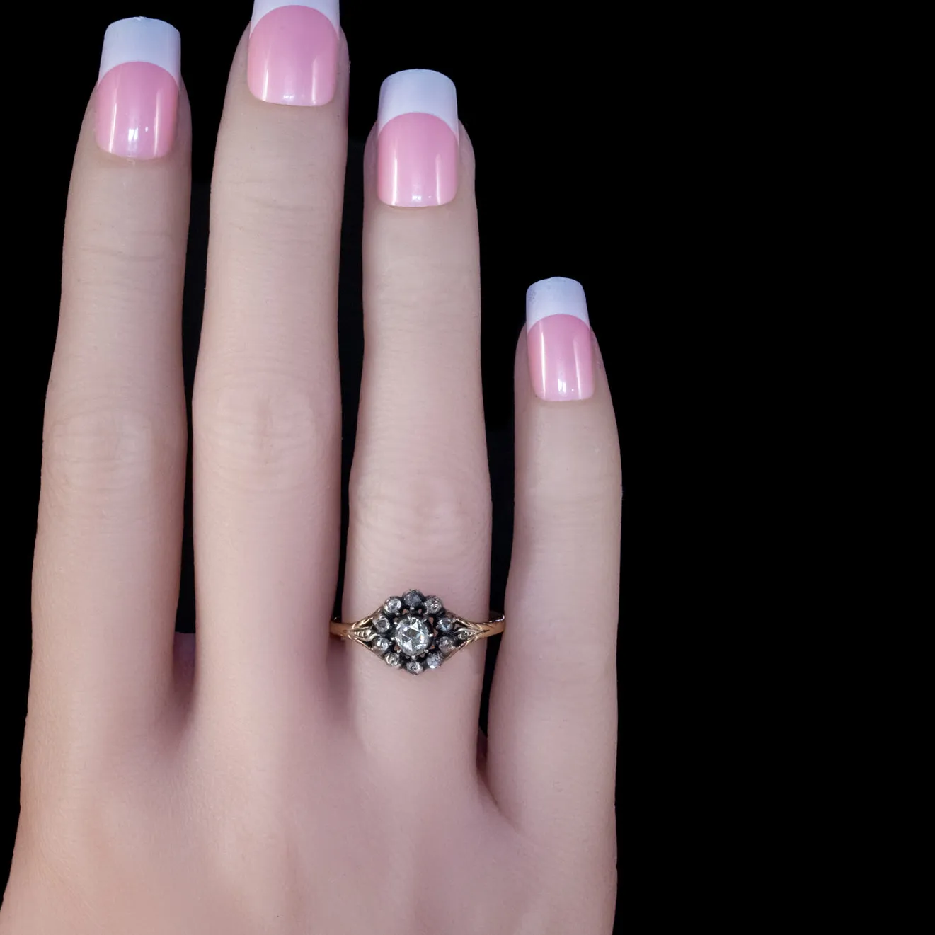 Antique Georgian 0.70Ct Rose Cut Diamond Cluster Ring 18Ct Gold Silver Circa 1800