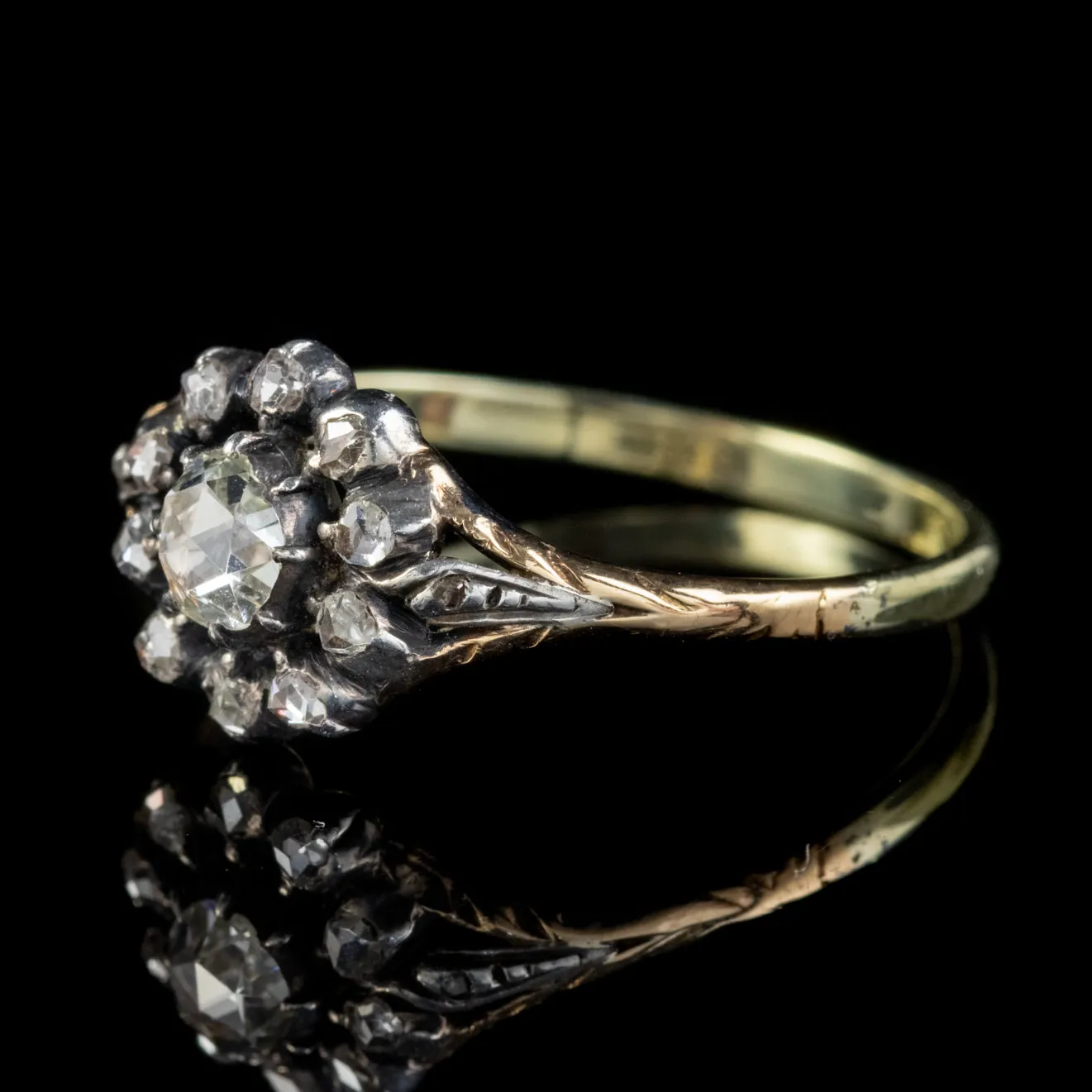 Antique Georgian 0.70Ct Rose Cut Diamond Cluster Ring 18Ct Gold Silver Circa 1800