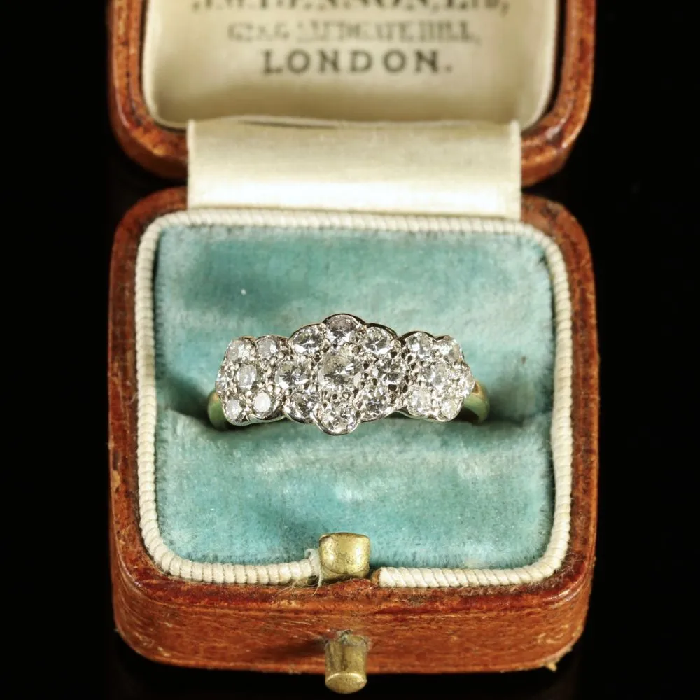 Antique Victorian Diamond Cluster Ring 18Ct Gold 1.50Ct Of Diamonds