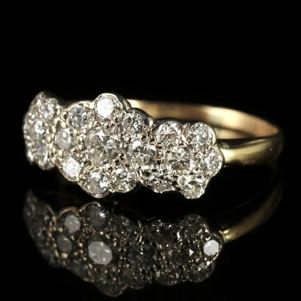 Antique Victorian Diamond Cluster Ring 18Ct Gold 1.50Ct Of Diamonds