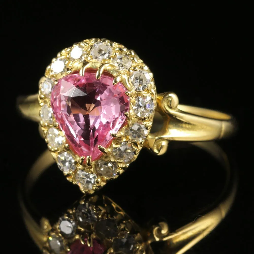 Antique Victorian Pink Sapphire Diamond Cluster Ring 18Ct Gold