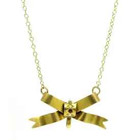 Antique Victorian Ruby Seed Pearl 9ct Yellow Gold Bow Gemstone Necklace