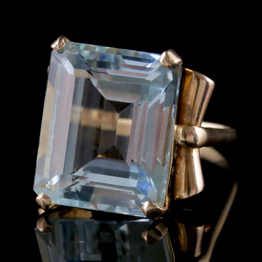 Aquamarine Cocktail Ring 14Ct Gold Circa 1950