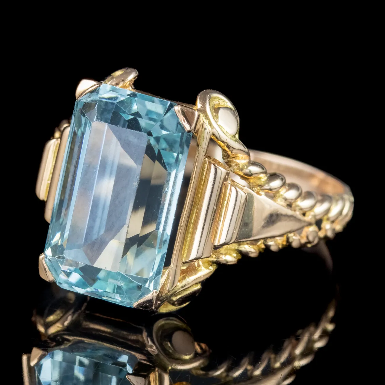 Art Deco French Aquamarine Ring 6.6ct Aqua