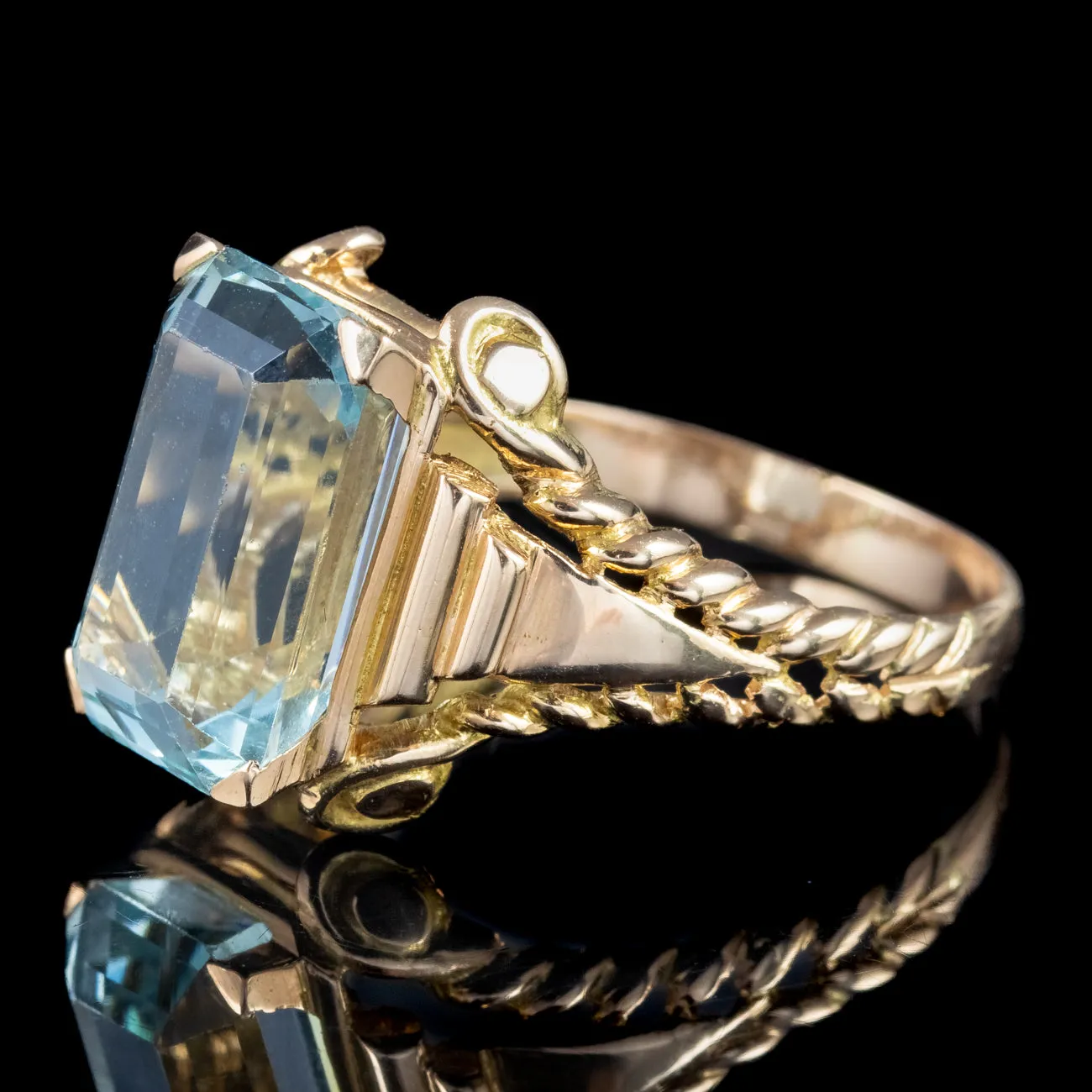 Art Deco French Aquamarine Ring 6.6ct Aqua