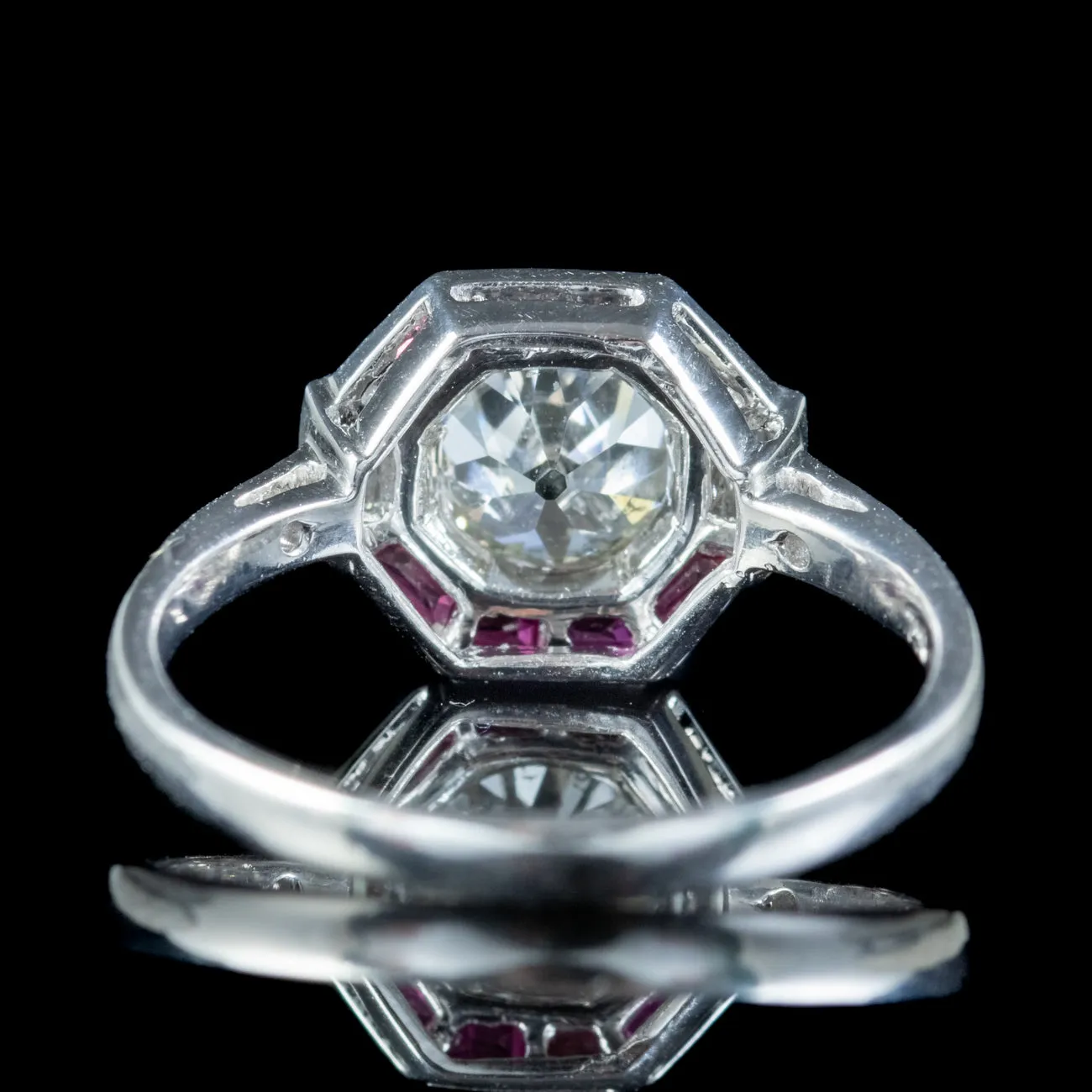 Art Deco Style Ruby Diamond Target Cluster Ring 1.20ct Of Diamond