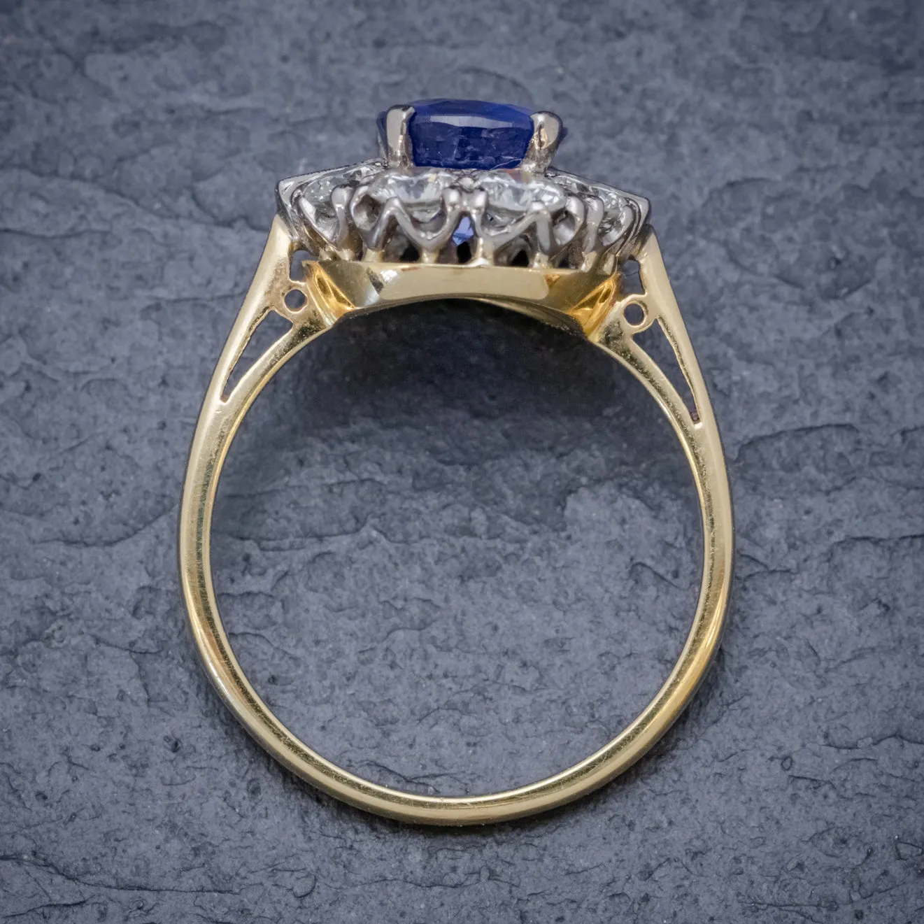 Art Deco Style Sapphire Diamond Cluster Ring 18Ct Gold 2.80Ct Sapphire