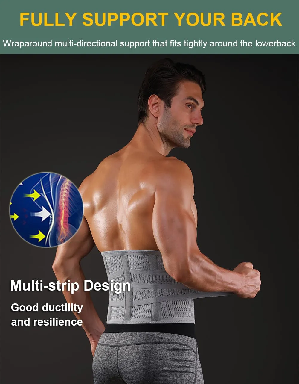 Back Brace for Lower Back Pain Men Women, Back Support Brace & Elastic Supports Belly Band Stomach Wrap Waist Belt Waist Trainer, Waist Brace Waist Trainer for Men Sciatica Pain Relief (Black, Large)