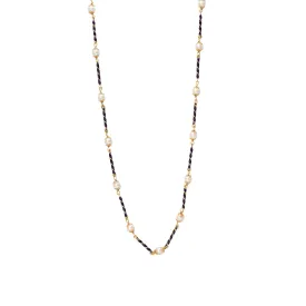 Blue Enamel Spiral Bars and Pearl Necklace