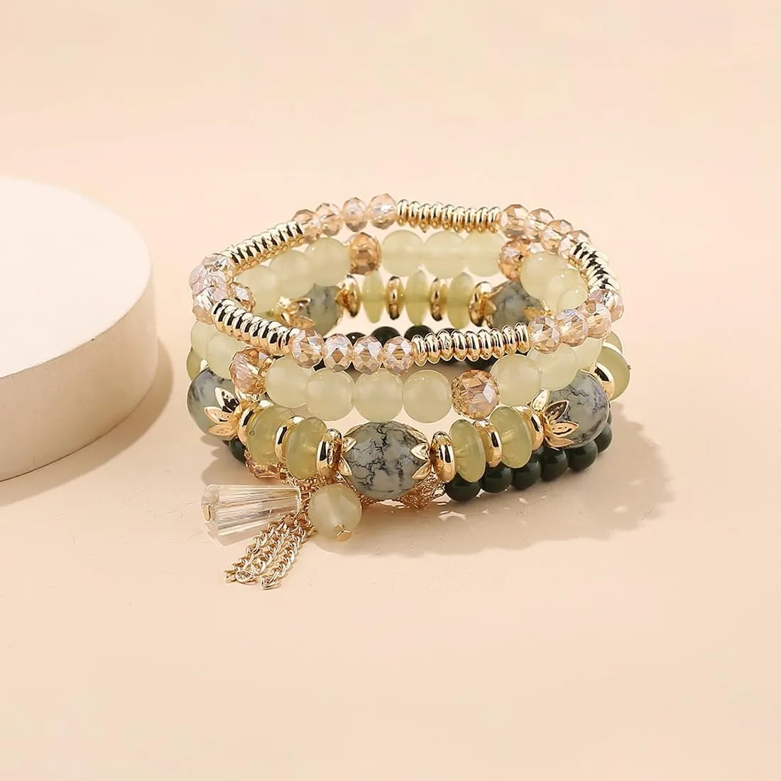 Bohemian Stackable Bracelets for Women Gold Beaded Stretch Charm Bracelets Set Crystal Elastic Multilayer Colorful Charm Bangles Bracelets Summer Beach Multicolor Statement Jewelry