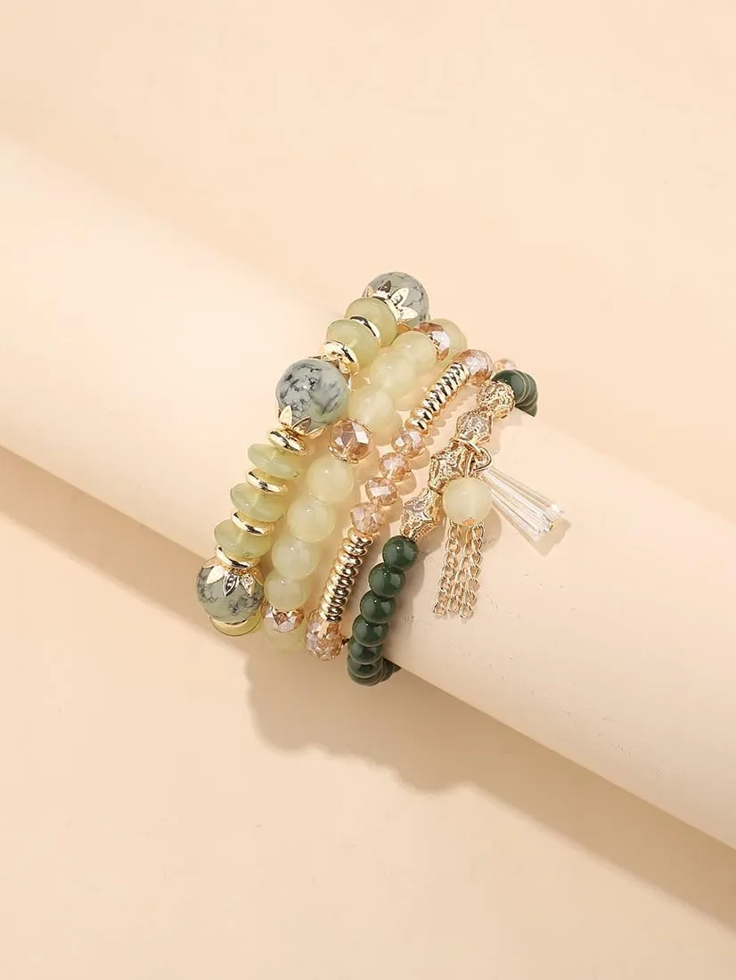 Bohemian Stackable Bracelets for Women Gold Beaded Stretch Charm Bracelets Set Crystal Elastic Multilayer Colorful Charm Bangles Bracelets Summer Beach Multicolor Statement Jewelry