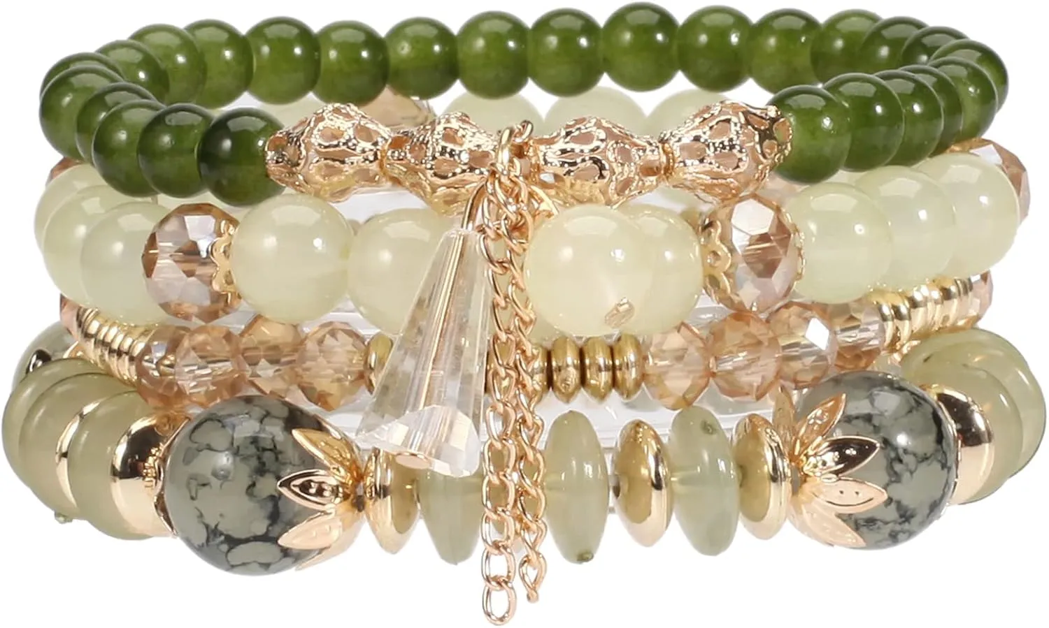 Bohemian Stackable Bracelets for Women Gold Beaded Stretch Charm Bracelets Set Crystal Elastic Multilayer Colorful Charm Bangles Bracelets Summer Beach Multicolor Statement Jewelry