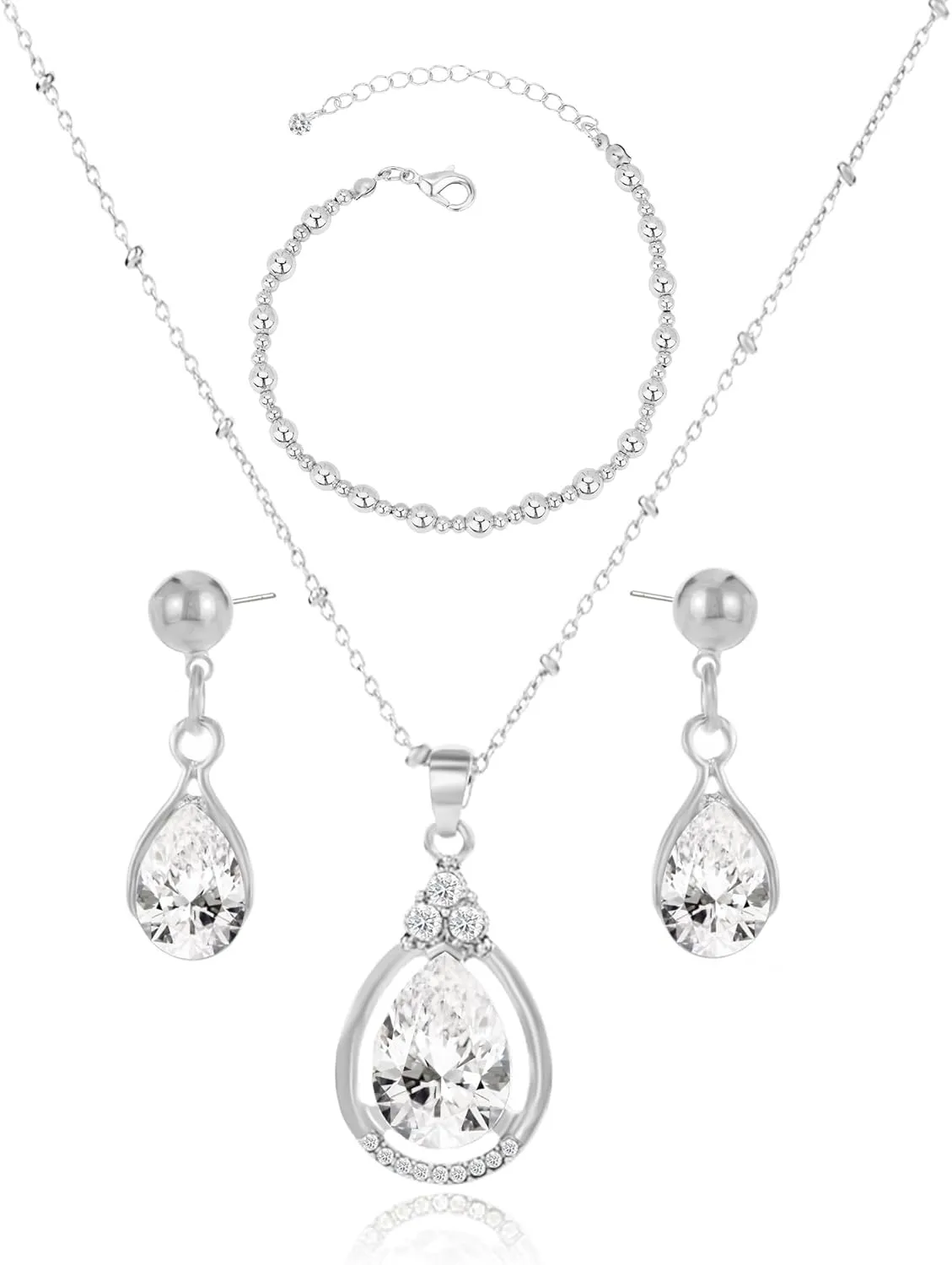 Bridesmaid Jewelry Gift Set for Women I Can't Say I Do Without You Teardrop Pendant Necklace Earrings with Copper Bead Bracelet Set for Wedding Proposal