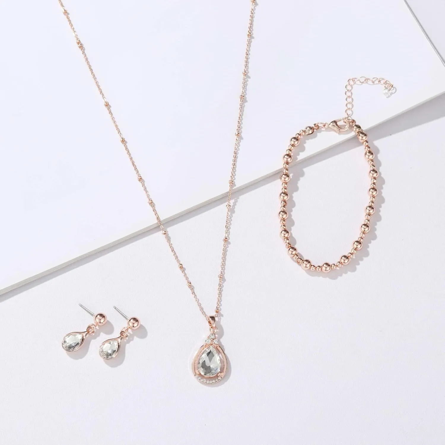 Bridesmaid Jewelry Gift Set for Women I Can't Say I Do Without You Teardrop Pendant Necklace Earrings with Copper Bead Bracelet Set for Wedding Proposal