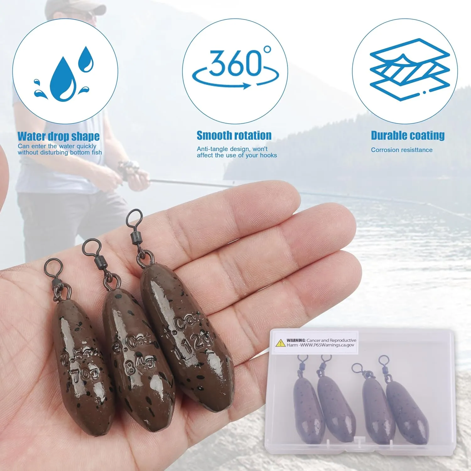 Carp Fishing Weights Sinkers, 4/8pcs Carp Flat Pear Sinker Weight with Rolling Swivels Carp Bass Carp Tackle Rig Carp Sinker Fishing Gear Tackle 2oz 3oz 4oz