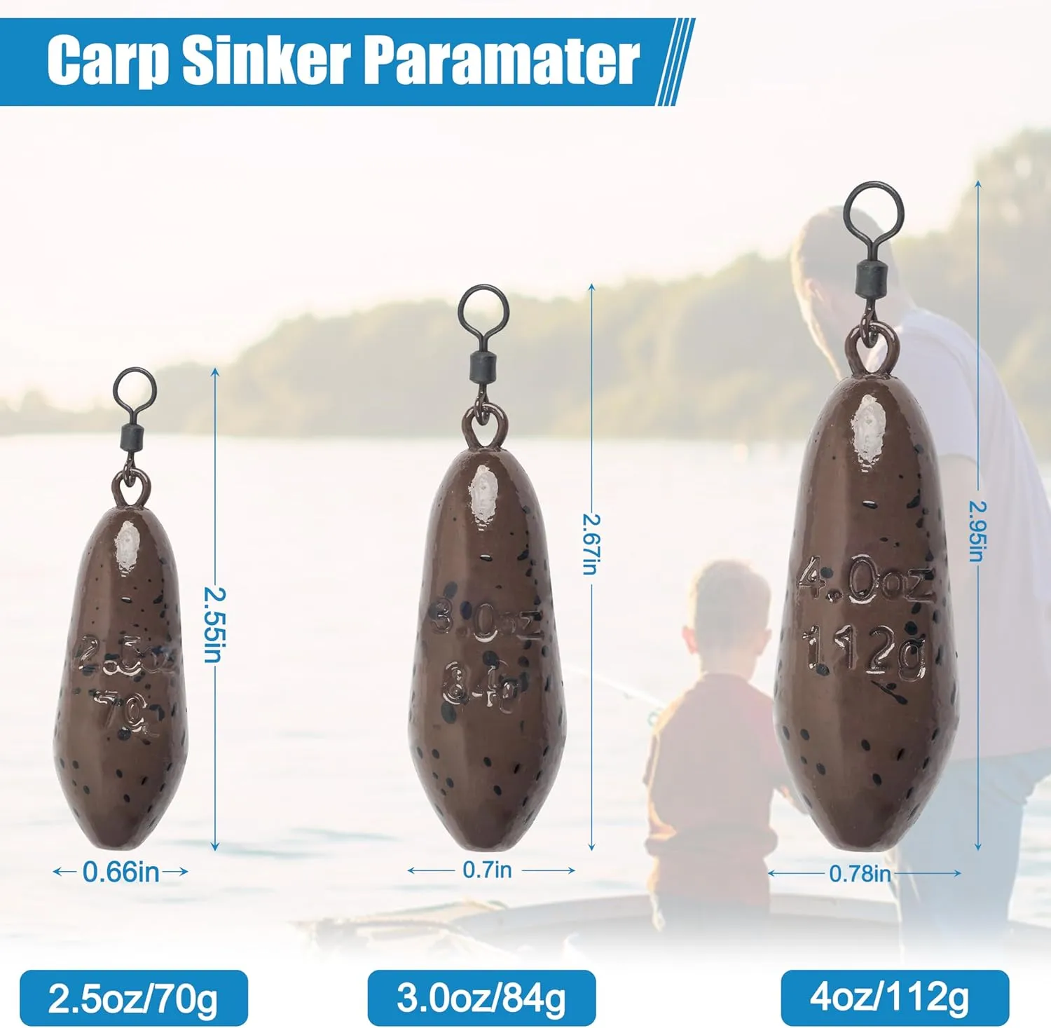 Carp Fishing Weights Sinkers, 4/8pcs Carp Flat Pear Sinker Weight with Rolling Swivels Carp Bass Carp Tackle Rig Carp Sinker Fishing Gear Tackle 2oz 3oz 4oz
