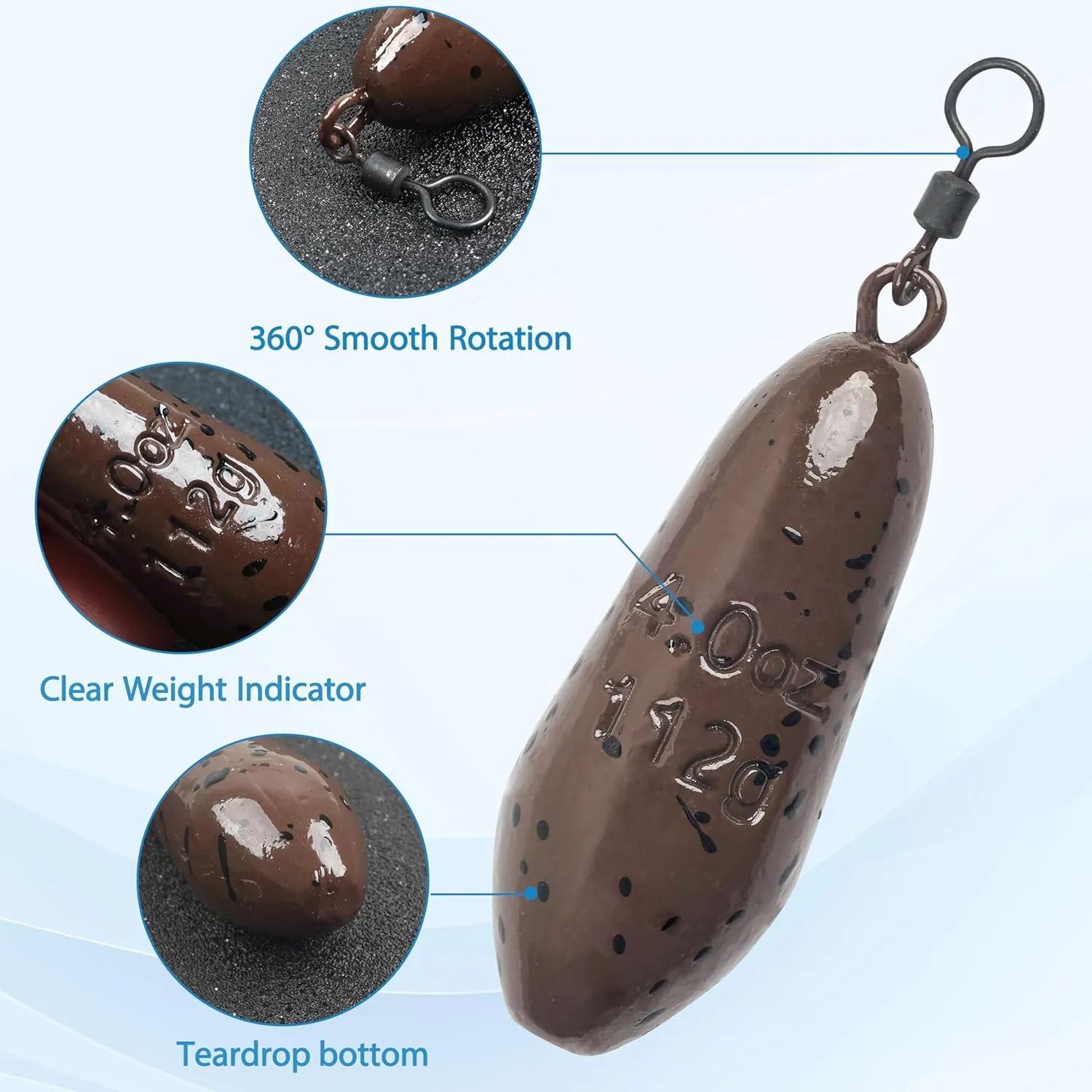 Carp Fishing Weights Sinkers, 4/8pcs Carp Flat Pear Sinker Weight with Rolling Swivels Carp Bass Carp Tackle Rig Carp Sinker Fishing Gear Tackle 2oz 3oz 4oz