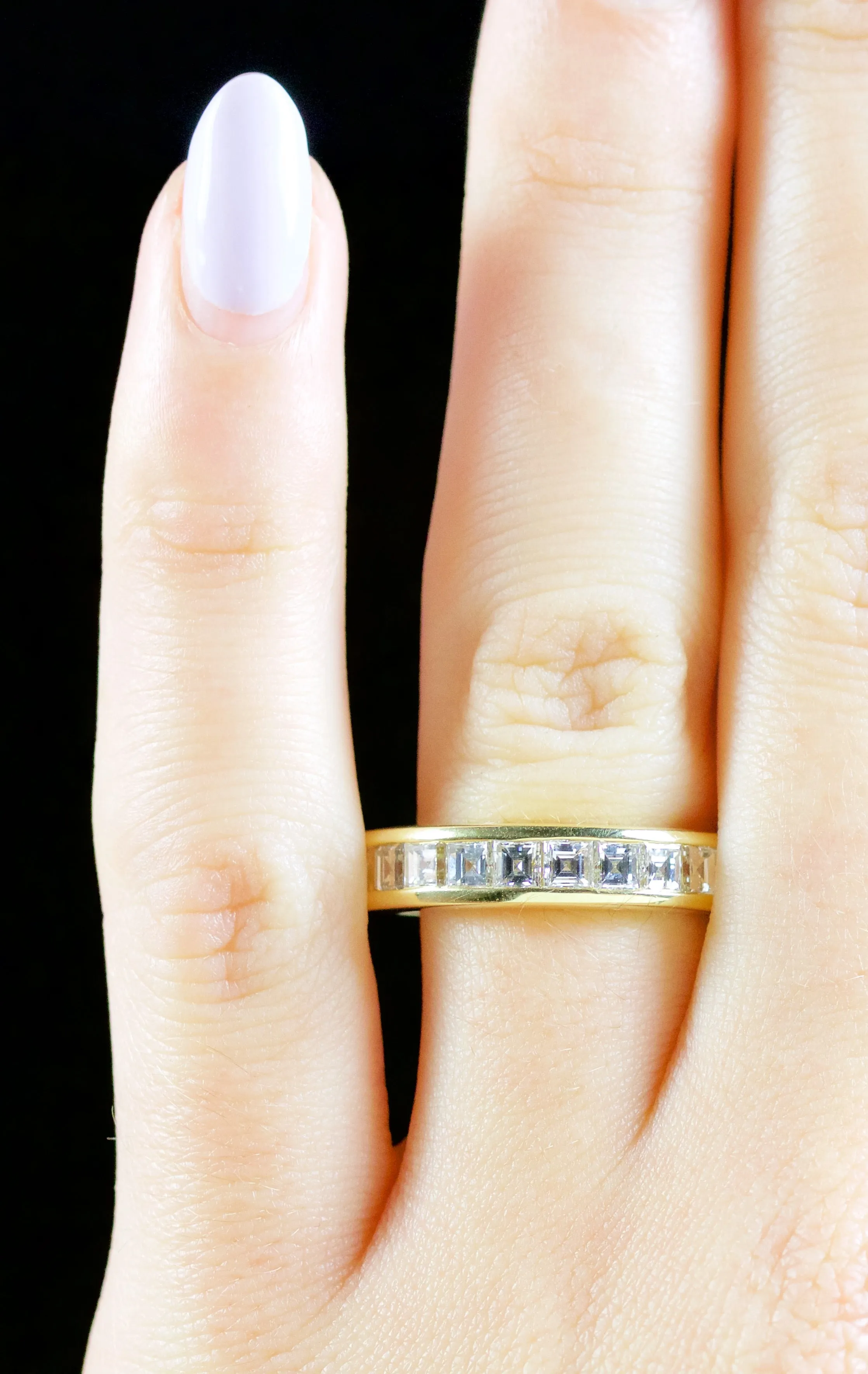 Carre Cut Diamond Half Eternity Ring 18Ct Gold