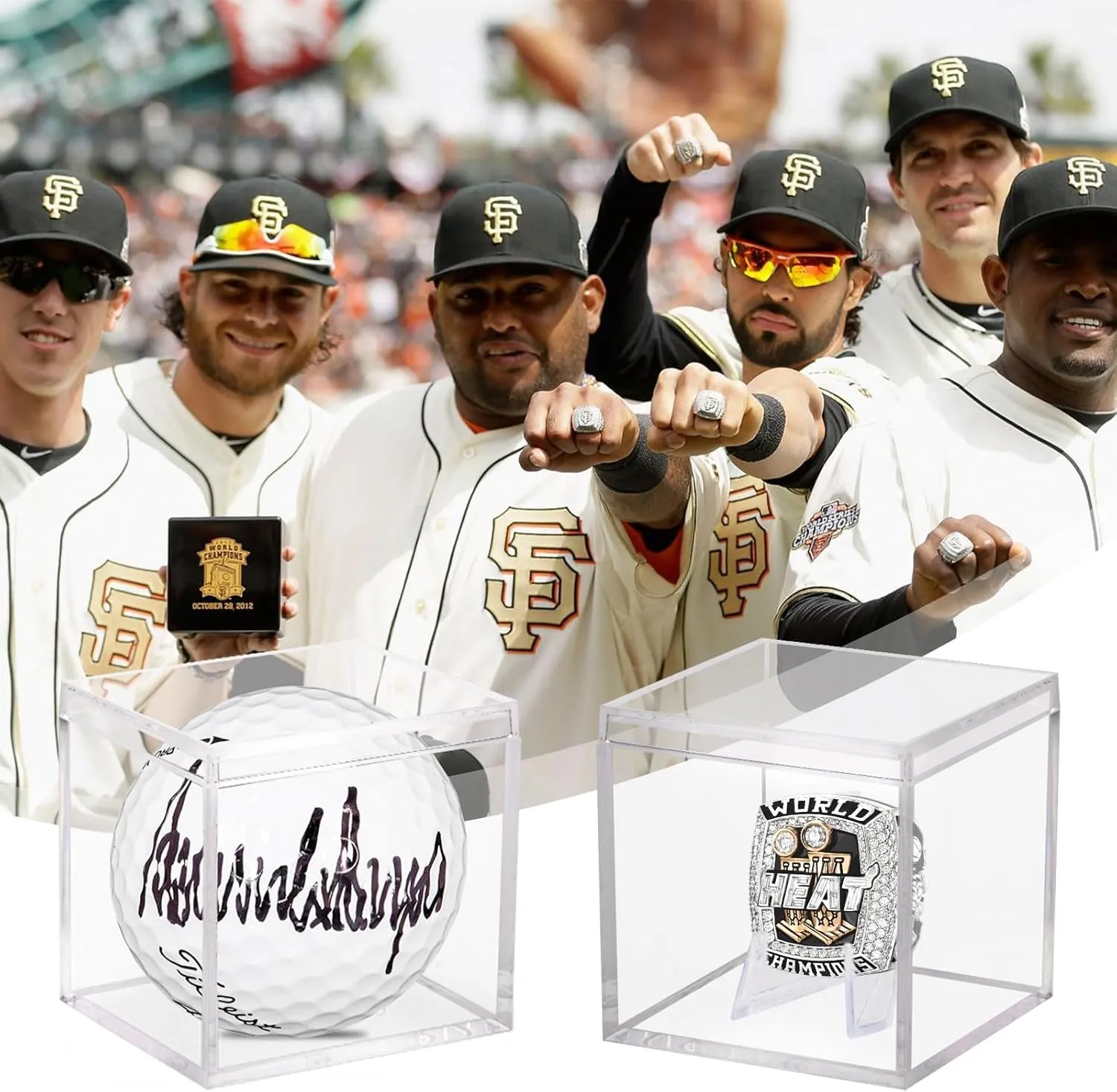 Championship Ring Display Case 12pcs Clear Acrylic Plastic Baseball Display Case Small Showcase with Mini Card Stand Holder Square Storage Box for Jewelry Sport Ring Candy Box